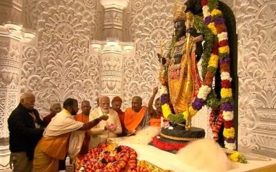 अयाेध्यामा निर्मित मन्दिरमा रामको मूर्तिमा प्राणप्रतिष्ठा सम्पन्न
